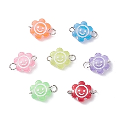 Нержавеющая Сталь Цвет Прозрачные акриловые подвески для разъемов, цветок с улыбающимся лицом ссылки, с 304 двойными петлями из нержавеющей стали, разноцветные, цвет нержавеющей стали, 14~14.5x11x5 мм, отверстие : 1.8~2.5 мм