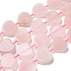 Rose Quartz Natural Rose Quartz Beads Strands, with Seed Beads, Heart, 15.5~16x16x5.5~6.5mm, Hole: 1.2mm, about 20pcs/strand, 15.04 inch(38.2cm)