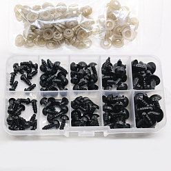 Черный Набор пластиковых глаз для кукол своими руками, Чучела игрушечных глаз, безопасные глаза, с круглой пластиковой носовой шайбой, полукруглый, принадлежности для изготовления кукол, чёрные, глаз: 100шт; Шайба: 100шт.