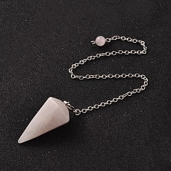 Rose Quartz Platinum Tone Brass Rose Quartz Cone Hexagonal Pointed Dowsing Pendulums, with Lobster Claw Clasps, 230x3mm