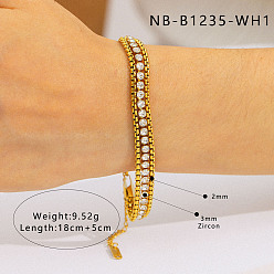 Прозрачный 304 теннисные браслеты из нержавеющей стали с кубическими циркониями, Многорядные браслеты из веревочной цепочки для женщин, квадратный, прозрачные, 7.09 дюйм (18 см)