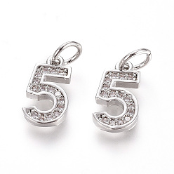 Number Латунные микропаве прозрачные кубические циркониевые подвески, с целью перехода в кольце, число, платина, кол. 5, 11.5x6.5x2 мм, отверстие: 3 мм