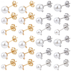 (52) Непрозрачная лаванда 304 Выводы серьги из нержавеющей стали шпилька, с имитацией жемчуга из смолы и фрикционными гайками-ушками, разноцветные, 16~22 мм, 6 стили, 10 шт / стиль, 60 шт