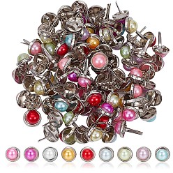 (52) Непрозрачная лаванда 2 сумки железные застежки гвоздики, с пластиковой имитационной жемчужиной, для скрапбукинга, Фотоальбом, украшение свадебных принадлежностей, детские куклы, полукруглый, разноцветные, 1.4x0.95 см, 50 шт / пакет