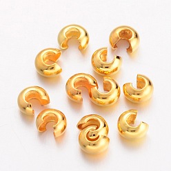 Golden Brass Crimp Beads Covers, Round, Golden, About 4mm In Diameter, 3mm Thick, Hole: 1.5mm