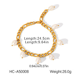 Золотой 304 браслеты на ногу с цепочкой из нержавеющей стали «Фигаро» с овальным натуральным пресноводным жемчугом и кисточками, цветочный белый, золотые, 9-5/8 дюйм (245 мм)