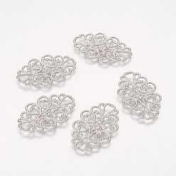 Платина Латунная старинная филигранная фурнитура, цветок, платина, 31.5x20x0.8 мм