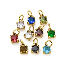 Настоящее золото 18K 304 из нержавеющей стали горный хрусталь подвески, с целью перехода в кольце, ионное покрытие (ip), квадратный шарм, разноцветные, реальный 18 k позолоченный, 6x4x3 мм