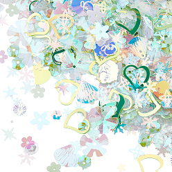 Светло-зеленый 100g пластиковые блестки бусины, шитье ремесленных украшений, светло-зеленый, 4~20x4~20x0.3~2 мм, отверстие : 0.8~2 мм