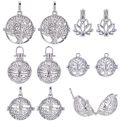 Платина 10шт. 5 стили филигранные латунные подвески-клетки, для ожерелья, разнообразные, платина, 17.5~37 мм, внутренней меры: 10~27 мм, 2 шт / стиль