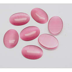 Hot Pink Cat Eye Cabochons, Oval, Hot Pink, 10x8x2.5mm