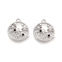 Платина Подвески из сплава и страз, плоские круглые с рыбой, платина, 21x18.5x3 мм, отверстие : 1.6 мм