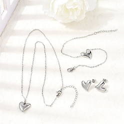 Нержавеющая Сталь Цвет 304 Наборы подвесок в виде сердечек из нержавеющей стали: колье, браслеты и серьги-гвоздики, цвет нержавеющей стали, колье: 17.95 дюйм (45.6 см)