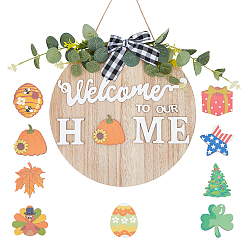 Colorful Printed Wooden Big Pendants, Wood Home Welcome Hanging Decorations with Rope, Replaceable Pattern, Round, Colorful, 30x1.12cm
