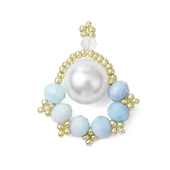 Светло-Голубой Подвески из стеклянных бусин в виде отпечатков лап, с перламутровыми стеклянными бусинами и гальваническими стеклянными бусинами, граненые, Небесно-голубой, 33.5x26.5x12 мм, отверстие : 1.8 мм