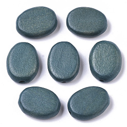 Kadettenblau Bemalte Naturholzperlen, ellipsenförmige, Kadettenblau, 18x14x5.5 mm, Bohrung: 1.5 mm
