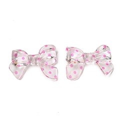 Темно-Розовый Прозрачные акриловые шарики печатных, бантом, темно-розовыми, 24x32.5x7 мм, отверстие : 1.5 мм