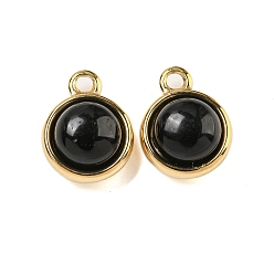 Black Onyx Полукруглые подвески из натурального черного оникса (окрашенные и нагретые), настоящее 14 позолоченное 304 подвески из нержавеющей стали, 13.5x10.5x7 мм, отверстие : 1.8 мм