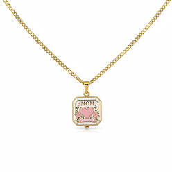 Chapado en Oro Real 18K Collar con colgante cuadrado abatible de latón esmaltado rosa con forma de corazón para el Día de la Madre., real 18 k chapado en oro, 17.72 pulgada (45 cm)