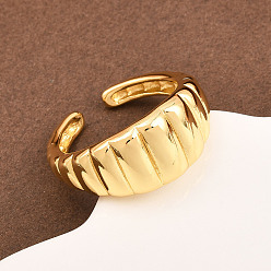 Настоящее золото 18K Латунное кольцо-манжета для женщин, ребристое кольцо, долговечный, стойки покрытие, реальный 18 k позолоченный, 10.5 мм, регулируемый