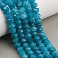 Turquoise Foncé Rangs de perles de jade blanc naturel teintées et facettées, rondelle, turquoise foncé, 9.5~10x7.5~8.5mm, Trou: 1mm, Environ 47~50 pcs/chapelet, 14.76~15.16'' (37.5~38.5 cm)