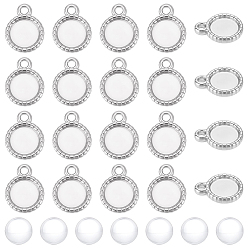 Stainless Steel Color DIY Pendant Kits, including 304 Stainless Steel Pendant Cabochon Settings, Glass Cabochons, Flat Round, Stainless Steel Color, Tray: 6mm, 10.5x8x1.5mm, Hole: 1.2mm, 20pcs