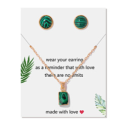 Малахит Комплекты круглых сережек-гвоздиков и прямоугольных кулонов из синтетического малахита, комплект металлических украшений для женщин, 450~500 мм