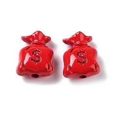 Малиновый Шарик из сплава, окрашенный распылением, мешок денег, малиновый, 10x8x4.5 мм, отверстие : 1.4 мм