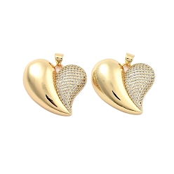 Сердце Подвески из латуни с прозрачным фианитом, без кадмия и без свинца, золотые, сердце, 25x28x7 мм, отверстие : 5 мм