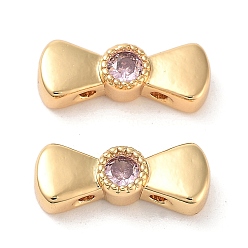 Настоящее золото 18K Многониточные звенья с бантом из латуни паве розового циркония, без кадмия, без никеля и без свинца, реальный 18 k позолоченный, 5x13x3.5 мм, отверстие : 1 мм