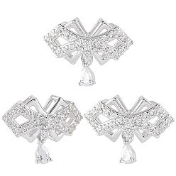 Платина 3 шт. 925 бант из стерлингового серебра с прозрачным кубическим цирконием и каплевидными многорядными звеньями, родий, платина, 10.5x13.5x4.5 мм, отверстие : 1.2x1.2 мм