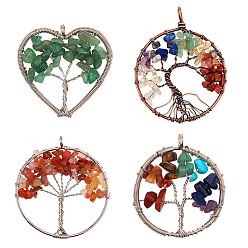 Platinum Natural Gemstone Pendants, with Metal Findings, Mixed Shapes, Platinum, 4pcs/set