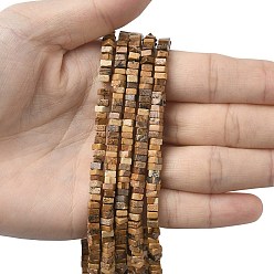 Пейзажный Джаспер Естественного изображения яшмы бисер нитей, квадратный, 4.5x4.5x2.5 мм, отверстие : 1 мм, около 46~51 шт / нитка, 14.57~15.35'' (37~39 см)