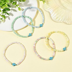 Mixed Color Ombre Effect Dyed Glass Rondelle Beaded Stretch Bracelets, Religion Cross Dyed Synthetic Turquoise Bracelets, Golden, Mixed Color, Inner Diameter: 2.28 inch(5.8cm)