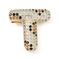 Letter T Латунные микро проложить кубического циркония подвески, долговечный, стойки покрытие, письмо амулеты, реальный 18 k позолоченный, Письмо T, 22.5x21.5x7.5 мм, отверстие : 5.2x3 мм