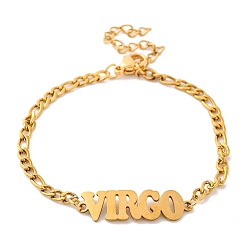 Дева Созвездие 202 браслеты-цепочки figaro из нержавеющей стали для женщин и мужчин, золотые, Дева, 6-1/4 дюйм (16 см), Кулон : 8x27.5x1.5 мм