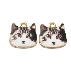 Черный Подвески из эмали и сплава, без кадмия, без никеля и без свинца, золотые, очарование кошачьей головы, чёрные, 17x17x2 мм, отверстие : 2 мм