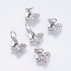 Платинированный Латунные микро проложить кубического циркония прелести, без кадмия и без свинца, бабочка, Реальная платина, 11x10x2 мм, отверстие : 3 мм
