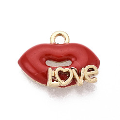 Красный Подвески из эмали и сплава, талисманы любви для губ, золотые, без кадмия, без никеля и без свинца, красные, 14x17.5x4.5 мм, отверстие : 2 мм