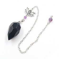 Обсидиан Натуральный обсидиан конус редька заостренный биолокационный маятник, с подвесками лотоса, для лозоходства и гадания, 190 мм