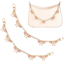 Doré  2 Chaînes décoratives pour sac à main en alliage émaillé rose avec breloque nœud papillon, avec fermoir pivotant, accessoires de remplacement de sac, or, 360mm