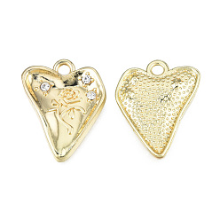 Light Gold Rack Plating Alloy Pendants, with Crystal Rhinestone, Twist Heart with Flower, Cadmium Free & Nickel Free & Lead Free, Light Gold, 23x18.5x3mm, Hole: 2mm