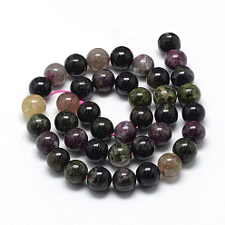 Tourmaline Natural Tourmaline Beads Strands, Grade A, Round, 10mm, Hole: 1mm, about 40pcs/strand, 15.7 inch