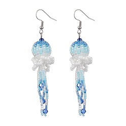 Алиса Синий Подвески из стеклянных бусин ручной работы, серьги-подвески, медуза, платина, Алиса Блю, 8.4x2.2 см