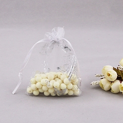 Белый Сумки из органзы с серебряным тиснением и бабочкой, подарочные пакеты для свадебной вечеринки, прямоугольные, белые, 12x9 см