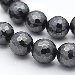 Черный Круглый оболочка жемчуг шарик нити, граненые, чёрные, 8 мм, отверстие : 1 мм, около 48 шт / нитка, 15.7 дюйм