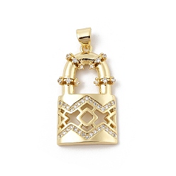 Настоящее золото 18K Латунные микро проложить кубического циркония подвески, без кадмия и без свинца, замковые прелести, реальный 18 k позолоченный, 28x16x4 мм, отверстие : 5x3.5 мм