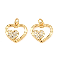 Настоящее золото 18K Латунные микро проложить кубического циркония подвески, сердце прелести, без свинца и без кадмия, стойки покрытие, долговечный, реальный 18 k позолоченный, 12x12x2 мм, Перейти кольцо: 4x0.8 мм, внутренний диаметр: 2.5 мм