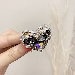 Черный Эластичное волокно связи волос, с литой стеклянной отделкой и искусственным жемчугом, сердце, чёрные, 40x40 мм