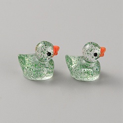 Зеленый лайм Миниатюрные уточки из смоляных блесток для украшения дома, микроландшафтные орнаменты, зеленый лайм, 16x11.5x16 мм